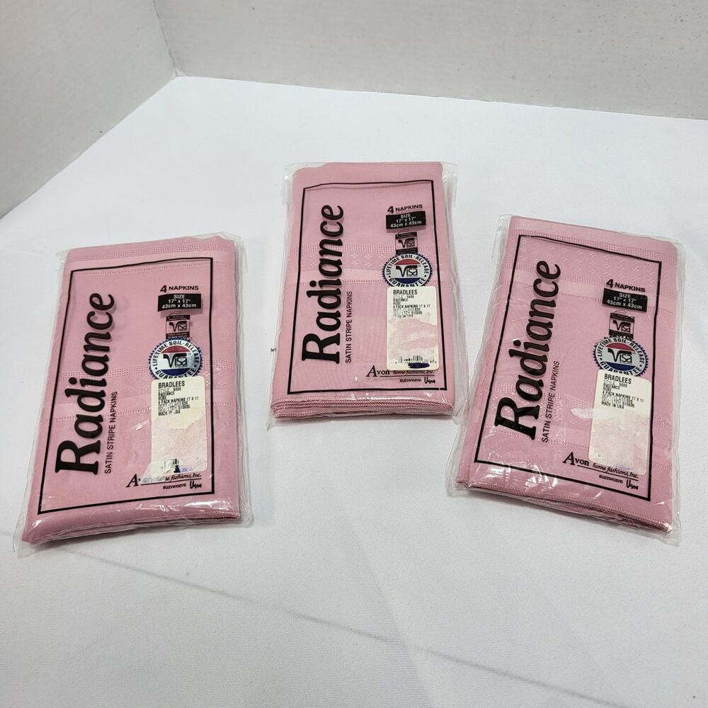 Lot of 3 Pink Radiance Satin Stripe 4 pack 17" x‎ 17" Dinner Napkins Avon Home